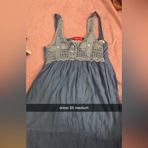 Blue Kids Dress with Crochet Detail